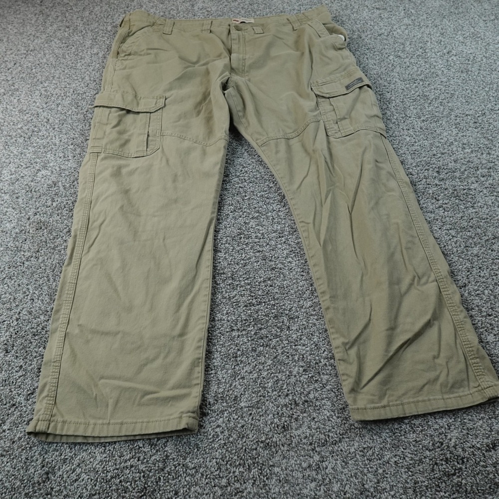 Wrangler Pants Mens 44X30 Beige Tan Brown Cargo Utility Relaxed Fit Stretch Work